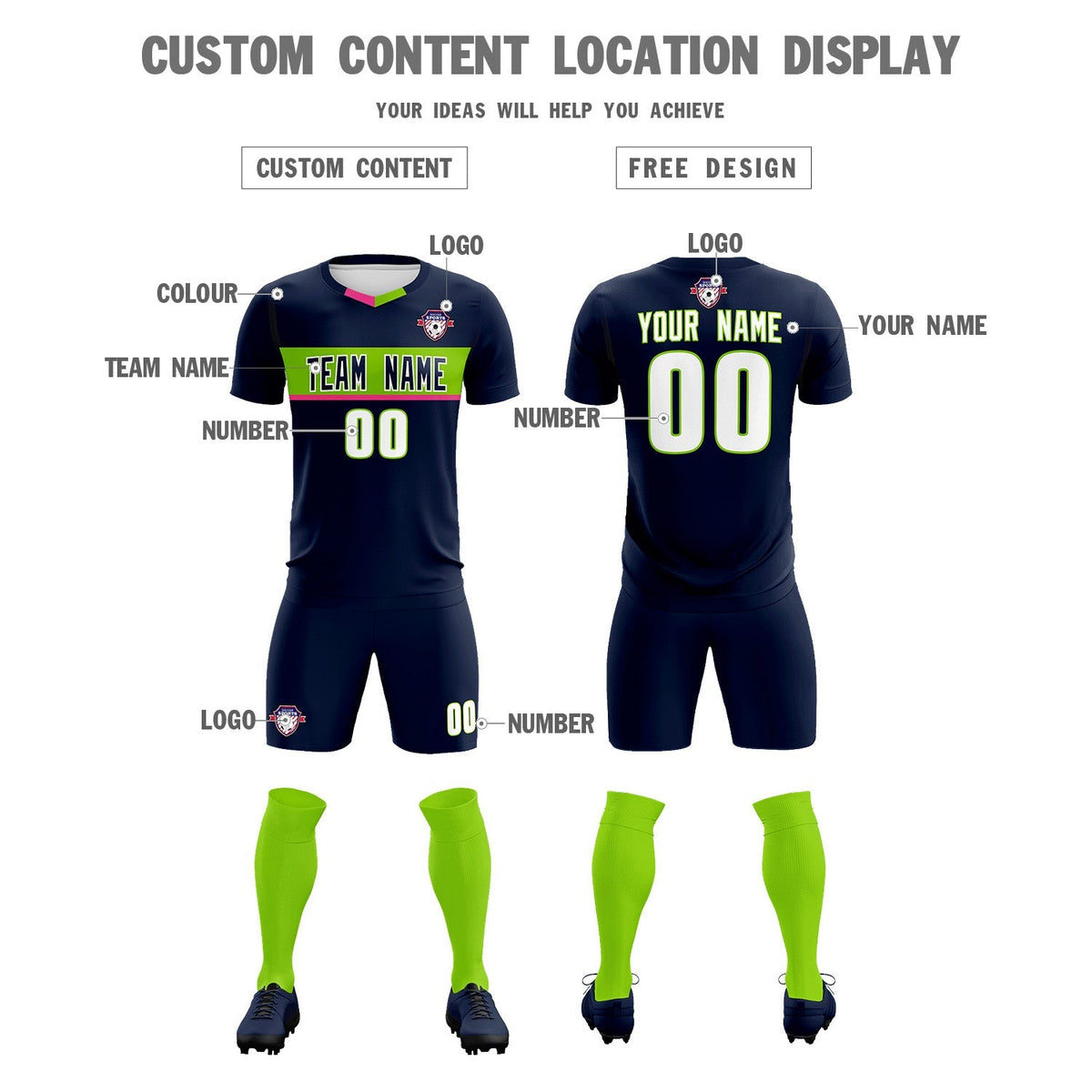 Custom Navy Classic Sports Sets Soccer Shirt Jersey