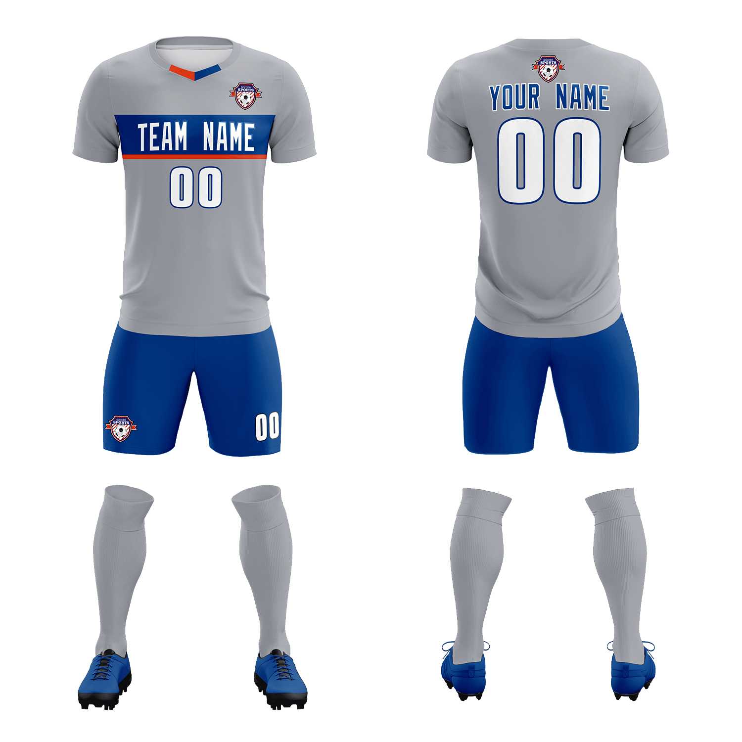 Custom Gray Classic Sports Sets Soccer Shirt Jersey