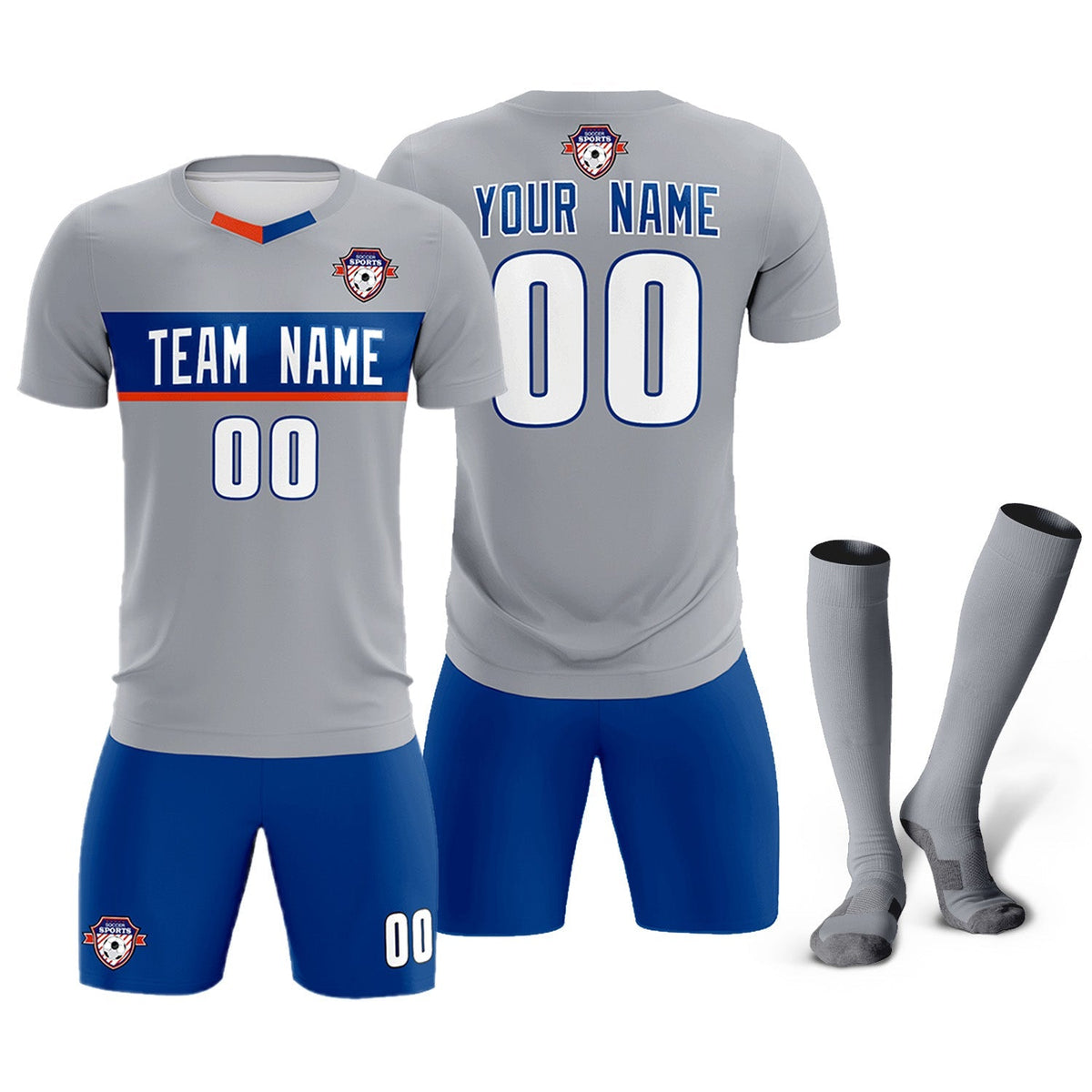 Custom Gray Classic Sports Sets Soccer Shirt Jersey