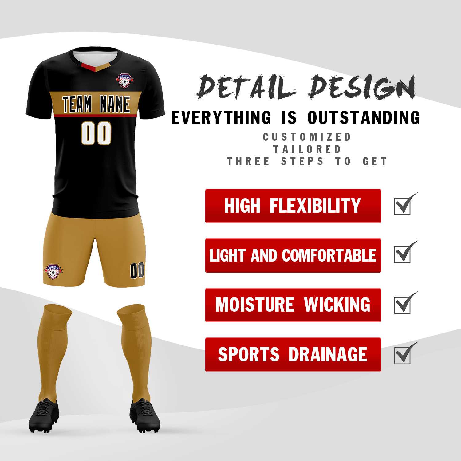 Custom Black Classic Sports Sets Soccer Shirt Jersey