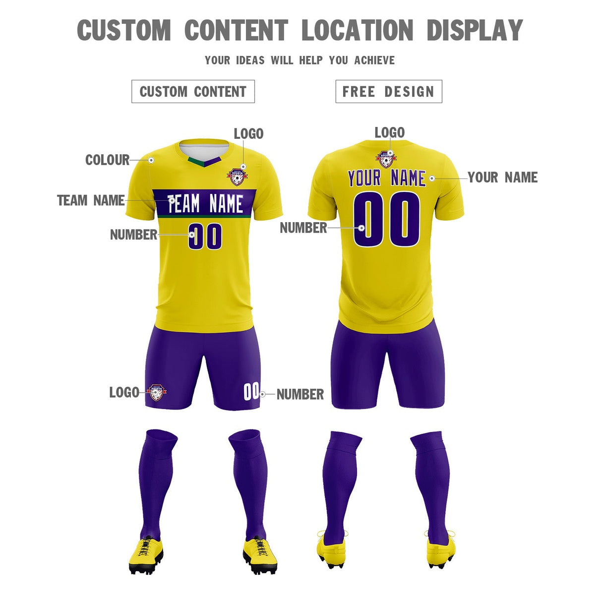 Custom Gold Classic Sports Sets Soccer Shirt Jersey