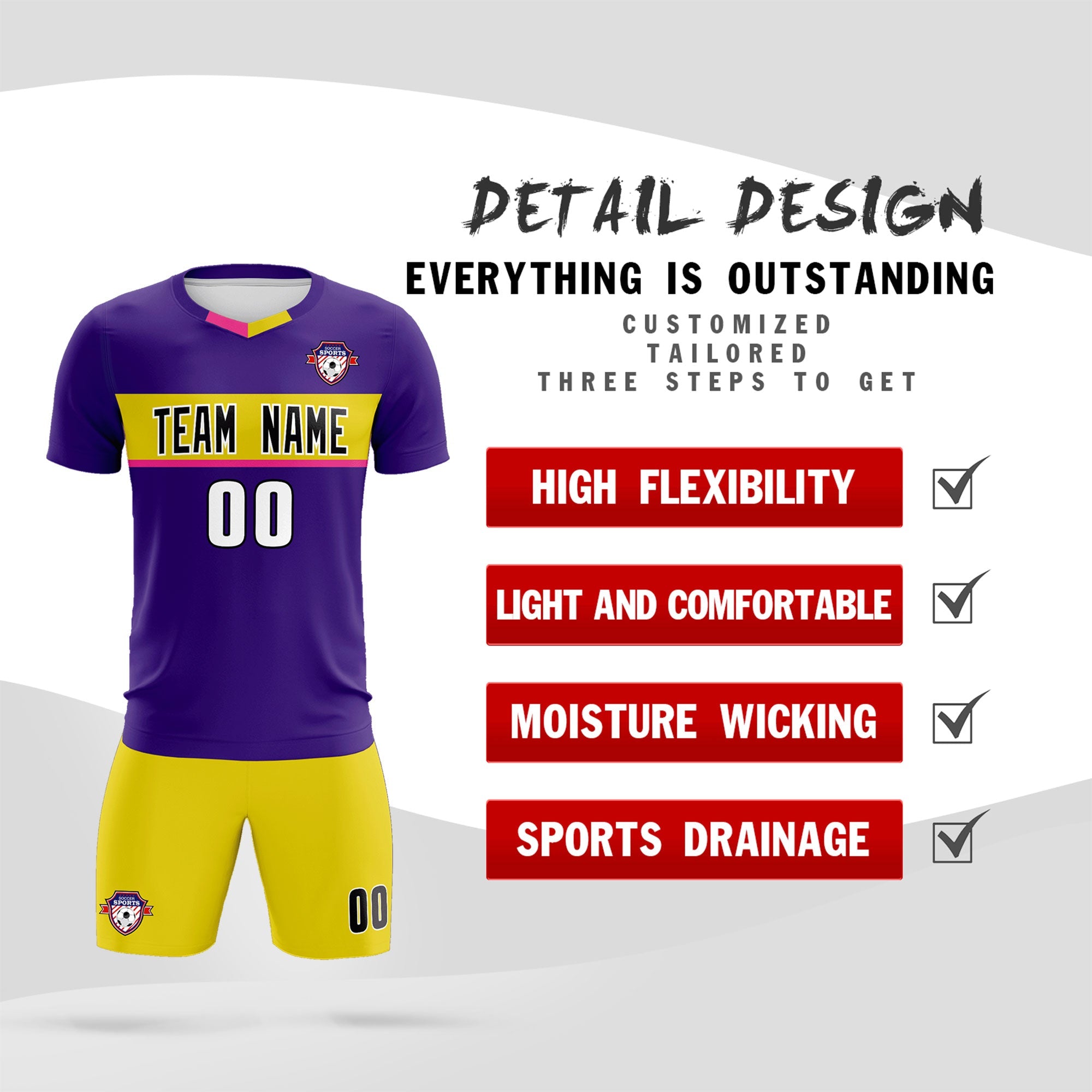 Custom Purple Classic Sports Sets Soccer Shirt Jersey