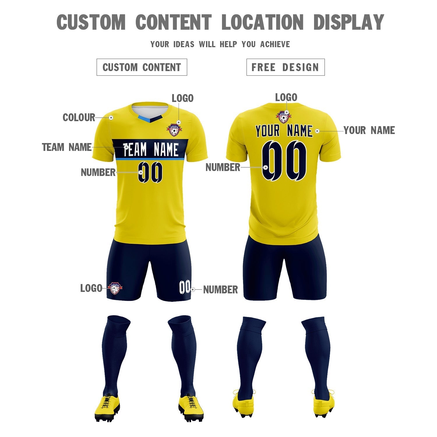 Custom Gold Classic Sports Sets Soccer Shirt Jersey