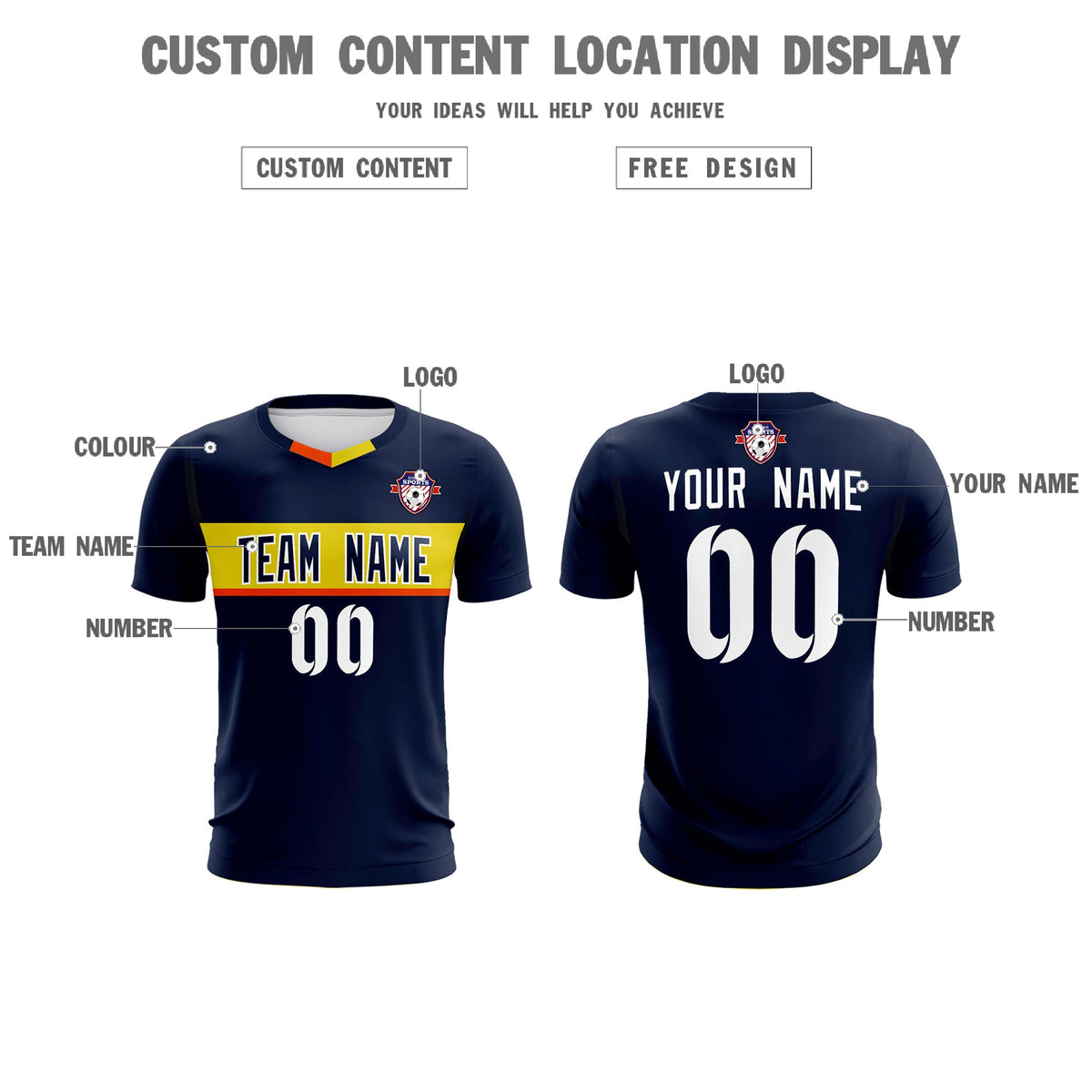 Custom Navy Classic Sports Sets Soccer Shirt Jersey