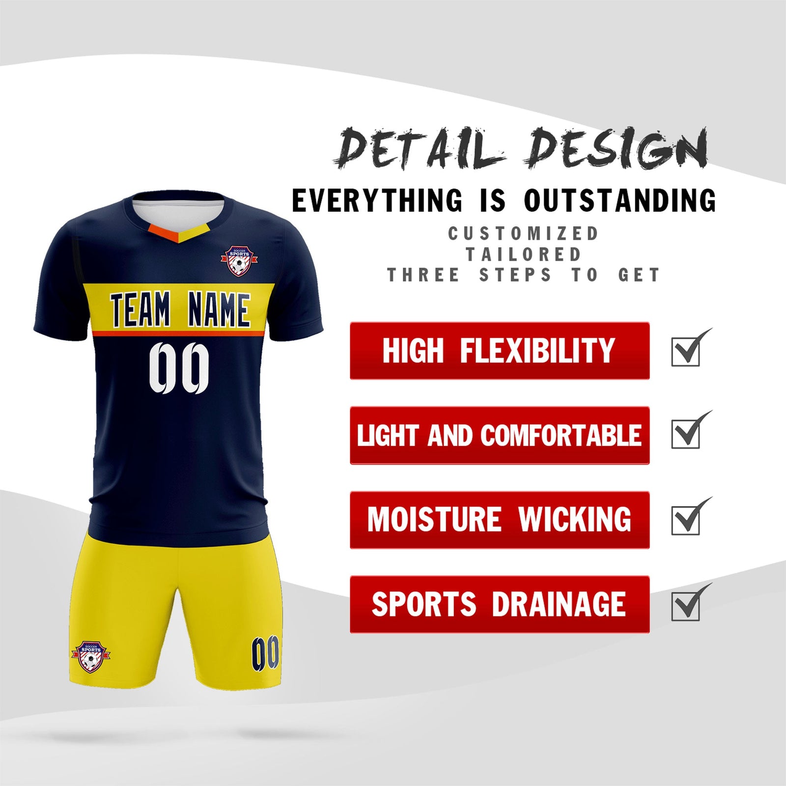 Custom Navy Classic Sports Sets Soccer Shirt Jersey