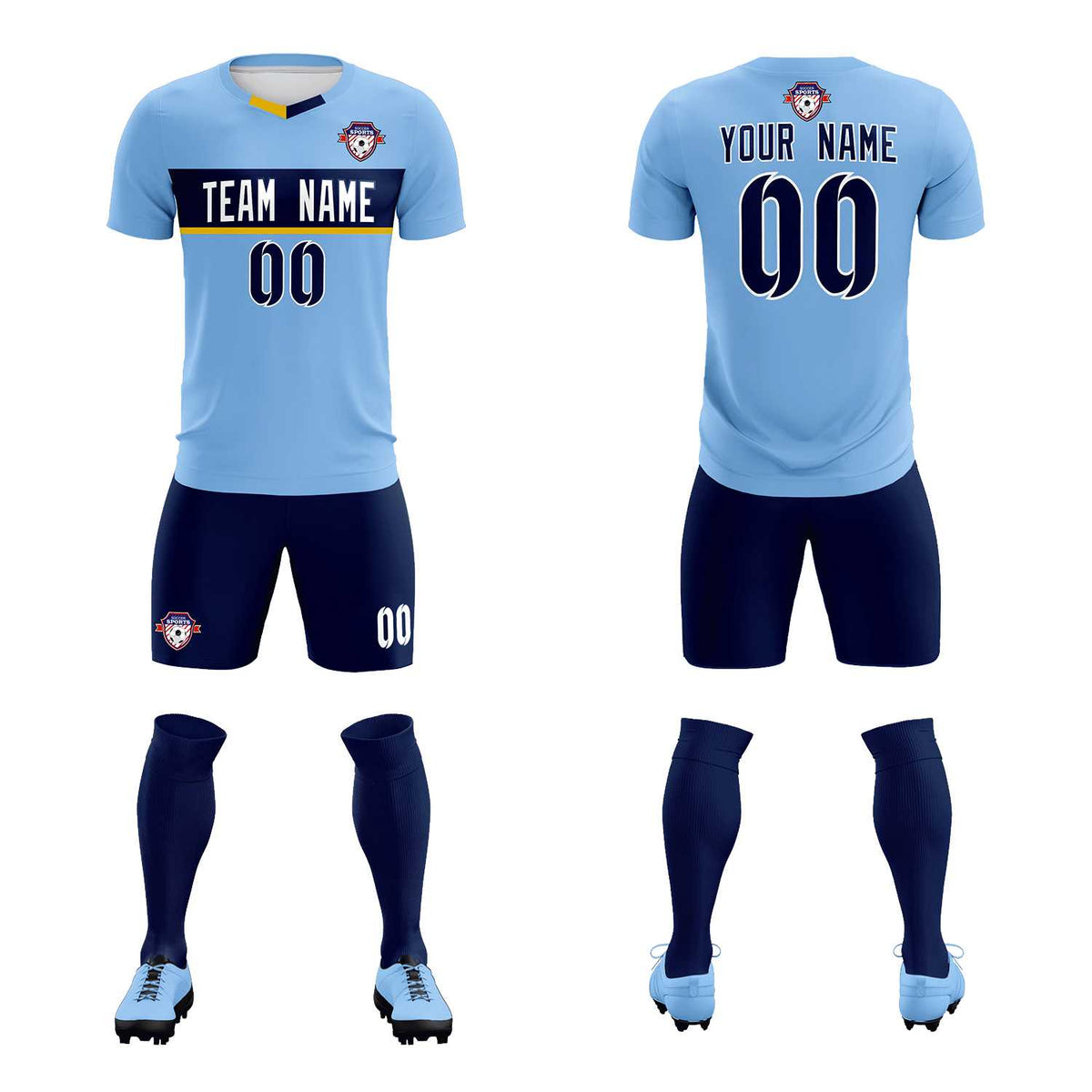 Custom Light Blue Classic Sports Sets Soccer Shirt Jersey