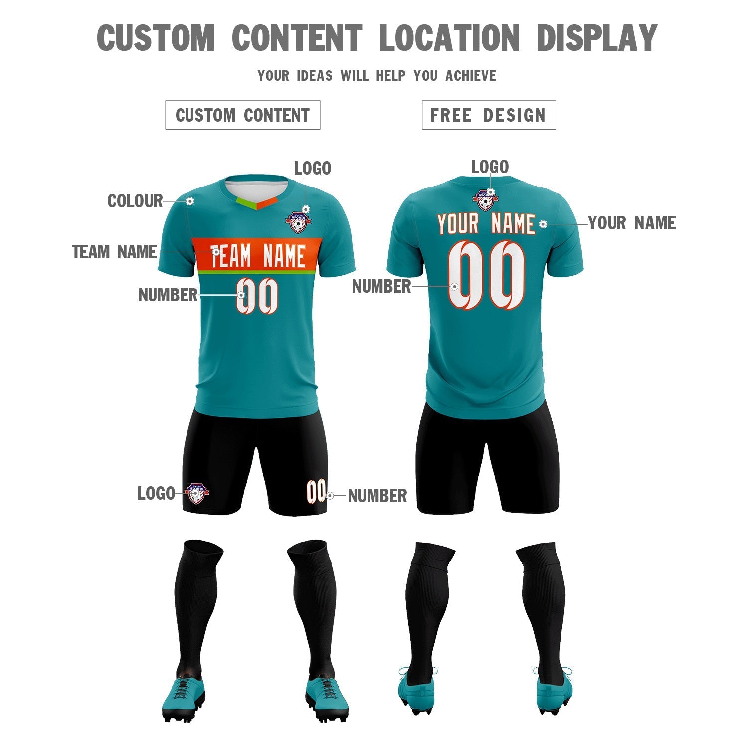 Custom Aqua Classic Sports Sets Soccer Shirt Jersey