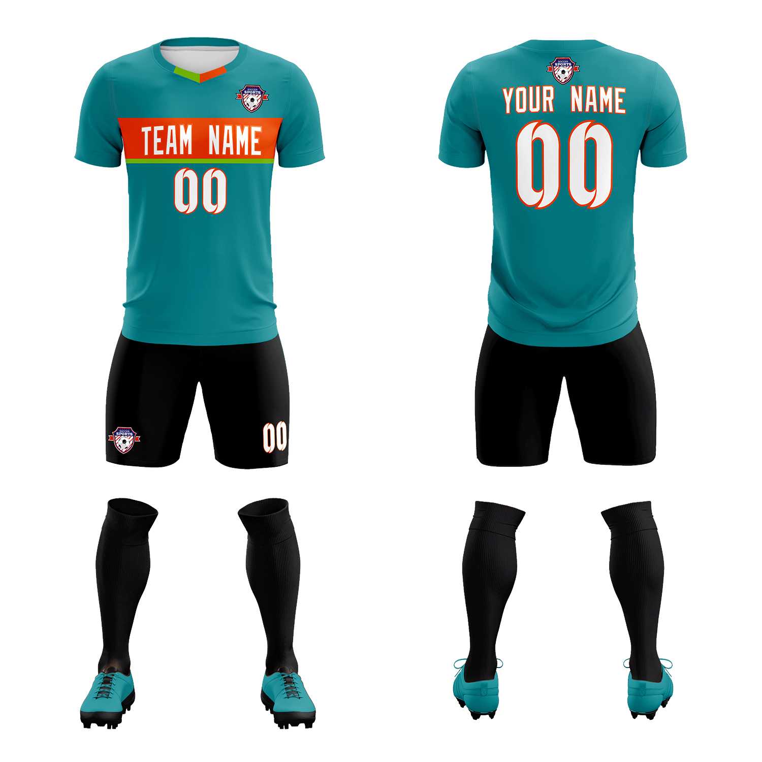 Custom Aqua Classic Sports Sets Soccer Shirt Jersey