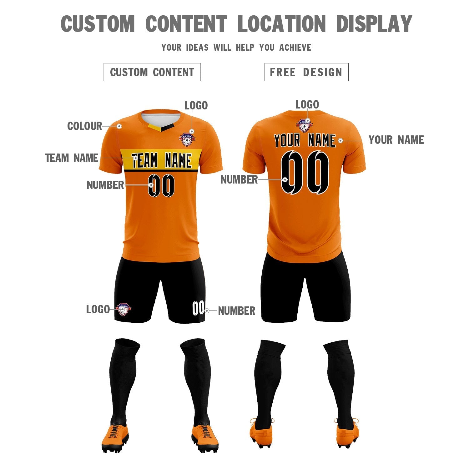 Custom Orange Classic Sports Sets Soccer Shirt Jersey