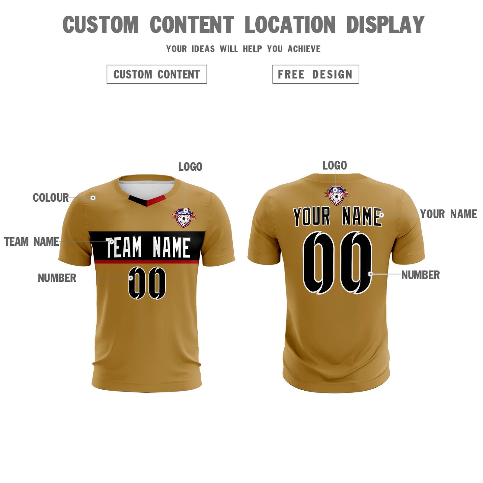 Custom Old Gold Classic Sports Sets Soccer Shirt Jersey