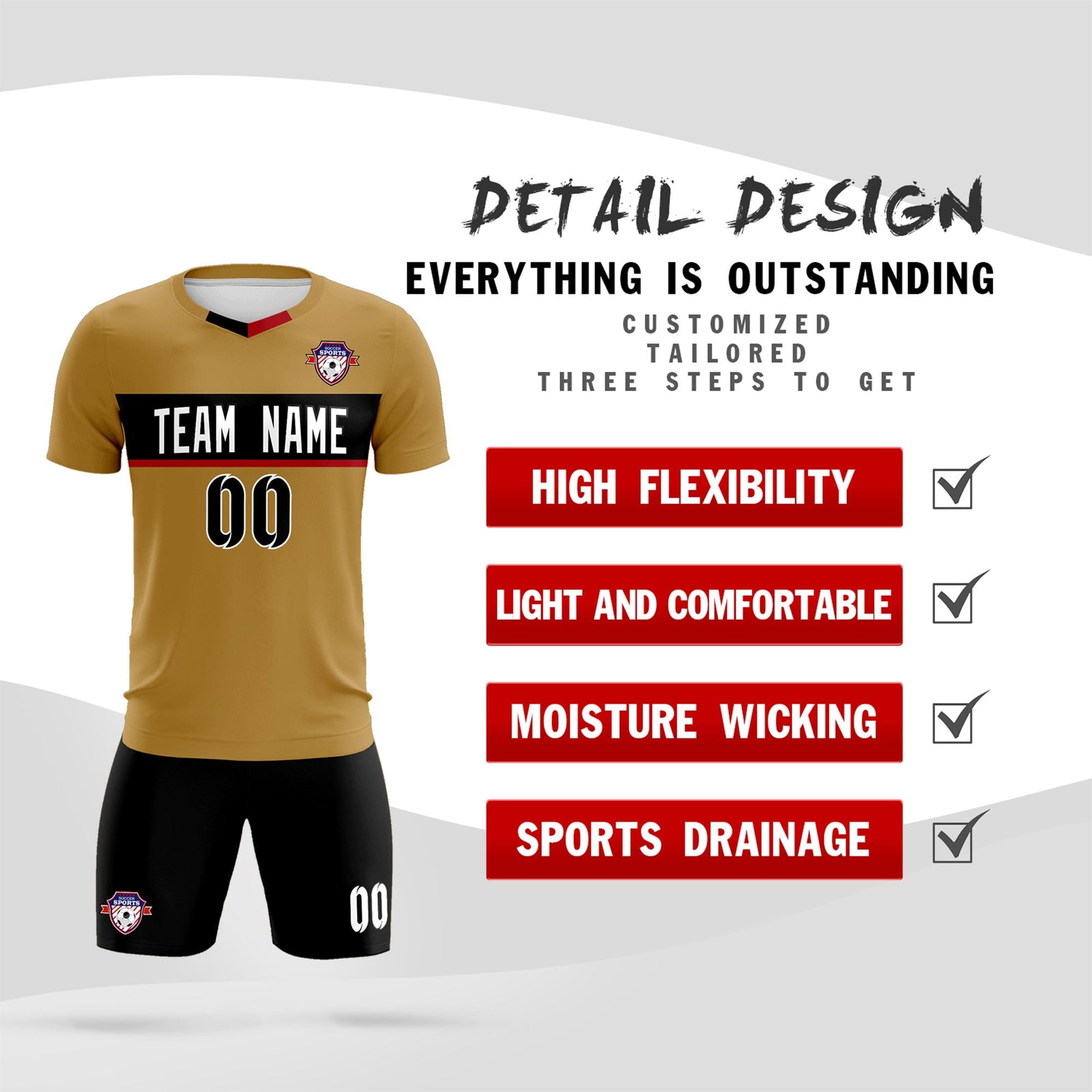Custom Old Gold Classic Sports Sets Soccer Shirt Jersey