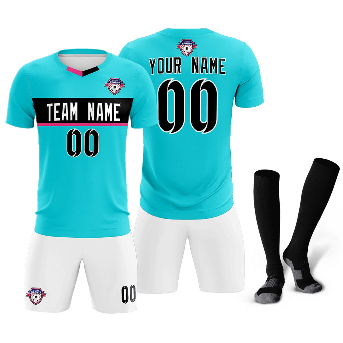 Custom Sky Blue Classic Sports Sets Soccer Shirt Jersey