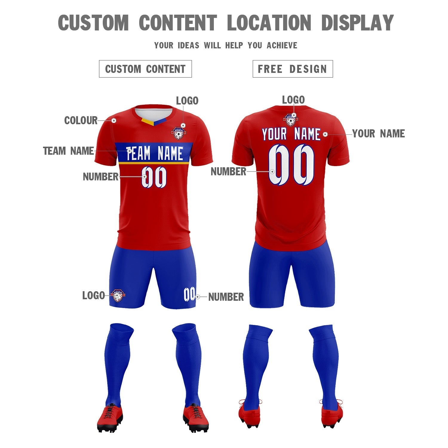 Custom Red Classic Sports Sets Soccer Shirt Jersey