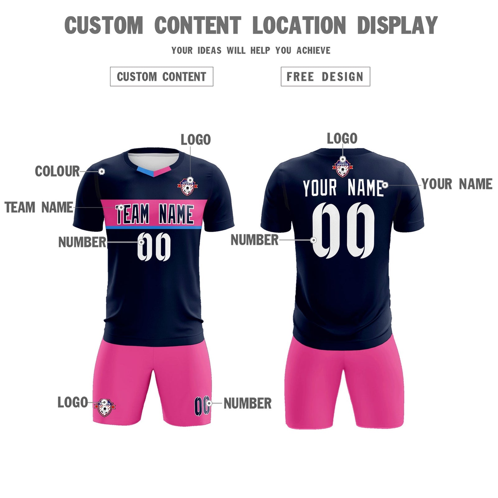 Custom Navy Classic Sports Sets Soccer Shirt Jersey