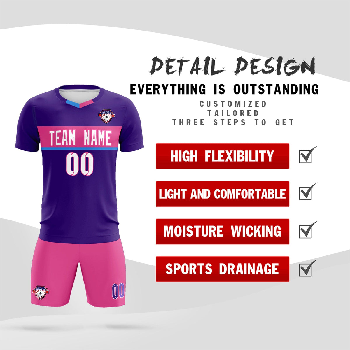 Custom Purple Classic Sports Sets Soccer Shirt Jersey