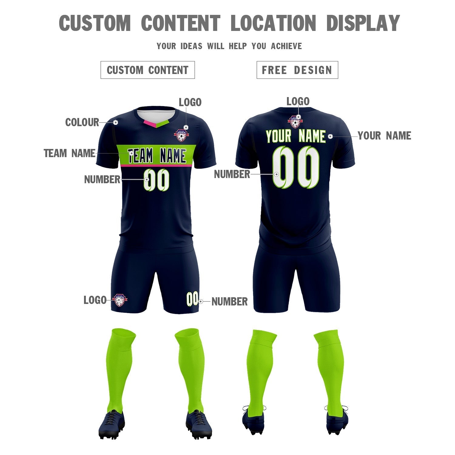 Custom Navy Classic Sports Sets Soccer Shirt Jersey