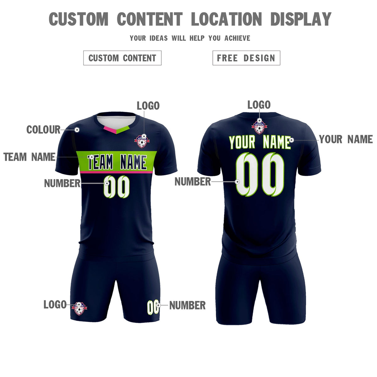 Custom Navy Classic Sports Sets Soccer Shirt Jersey