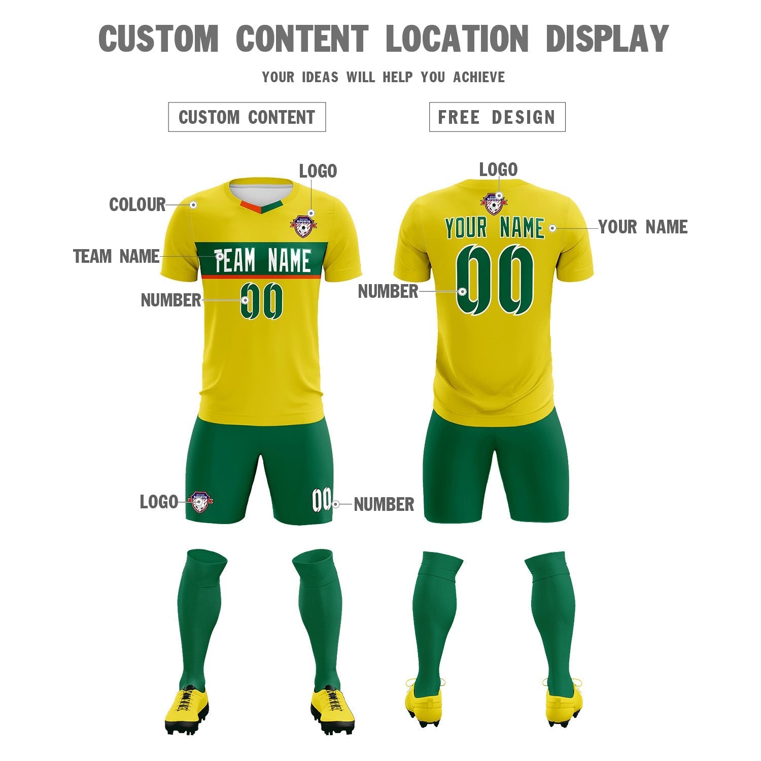 Custom Gold Classic Sports Sets Soccer Shirt Jersey