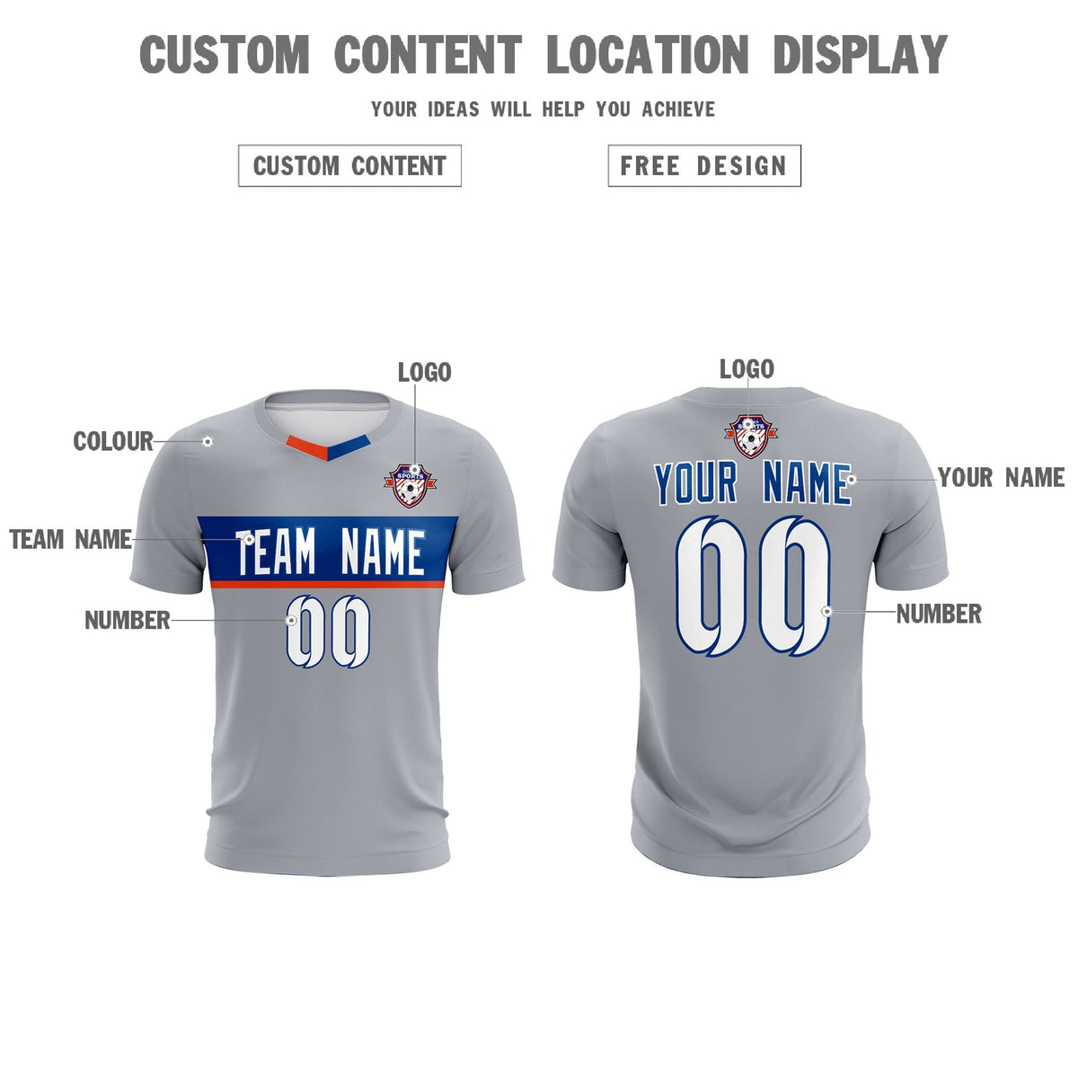 Custom Gray Classic Sports Sets Soccer Shirt Jersey