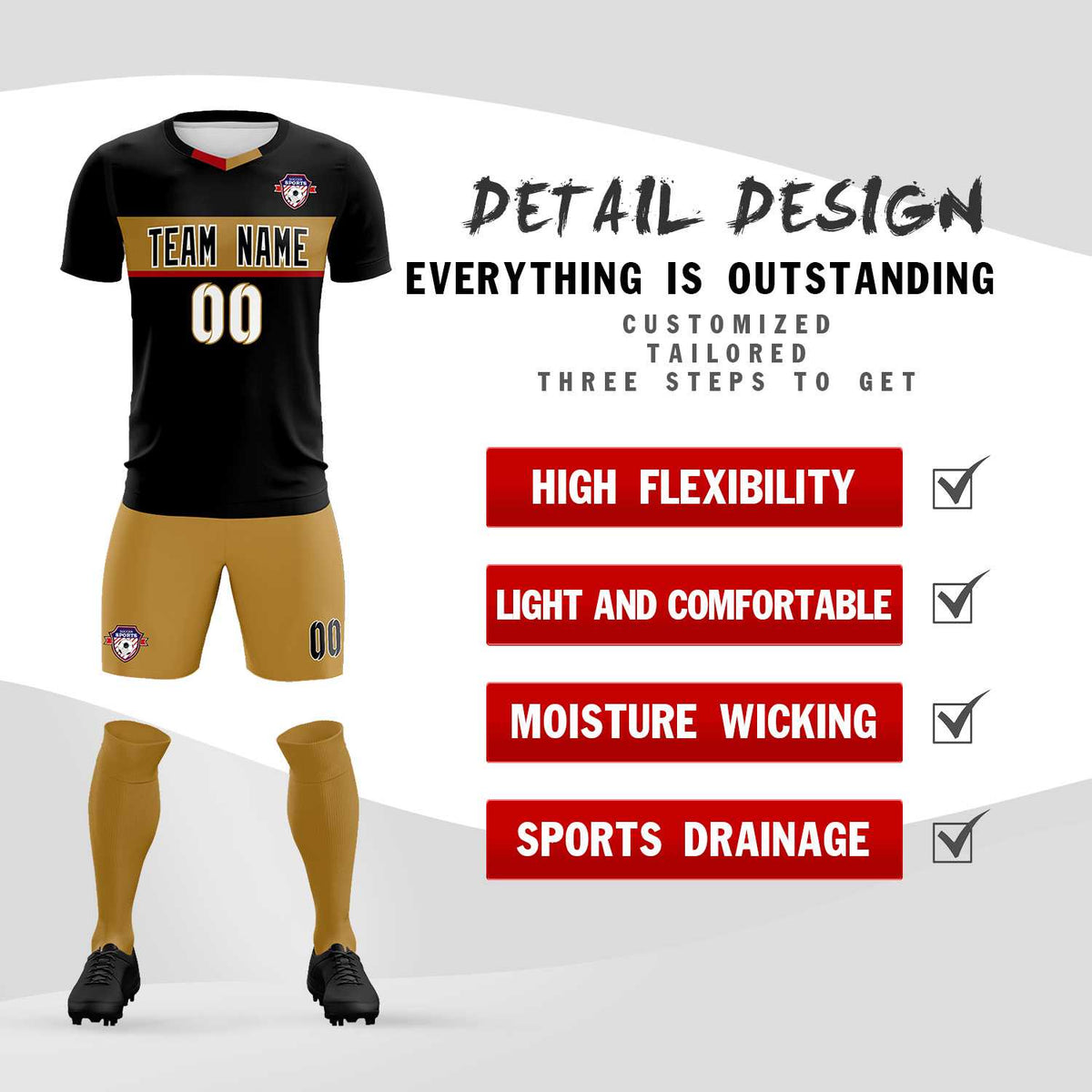 Custom Black Classic Sports Sets Soccer Shirt Jersey