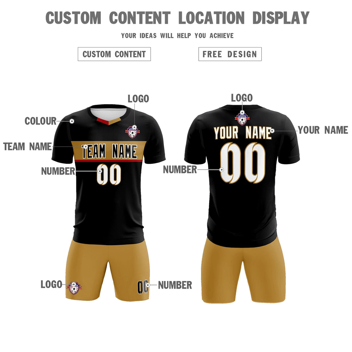 Custom Black Classic Sports Sets Soccer Shirt Jersey