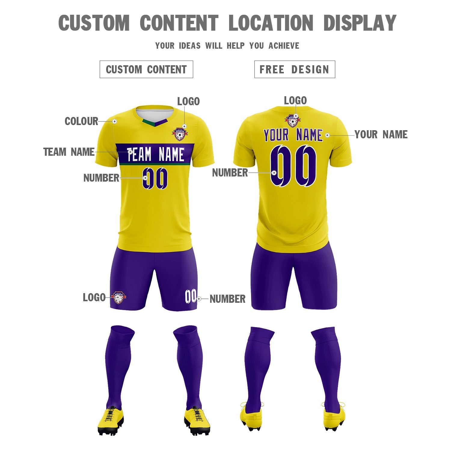 Custom Gold Classic Sports Sets Soccer Shirt Jersey