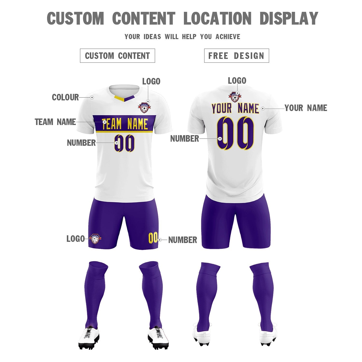 Custom White Classic Sports Sets Soccer Shirt Jersey