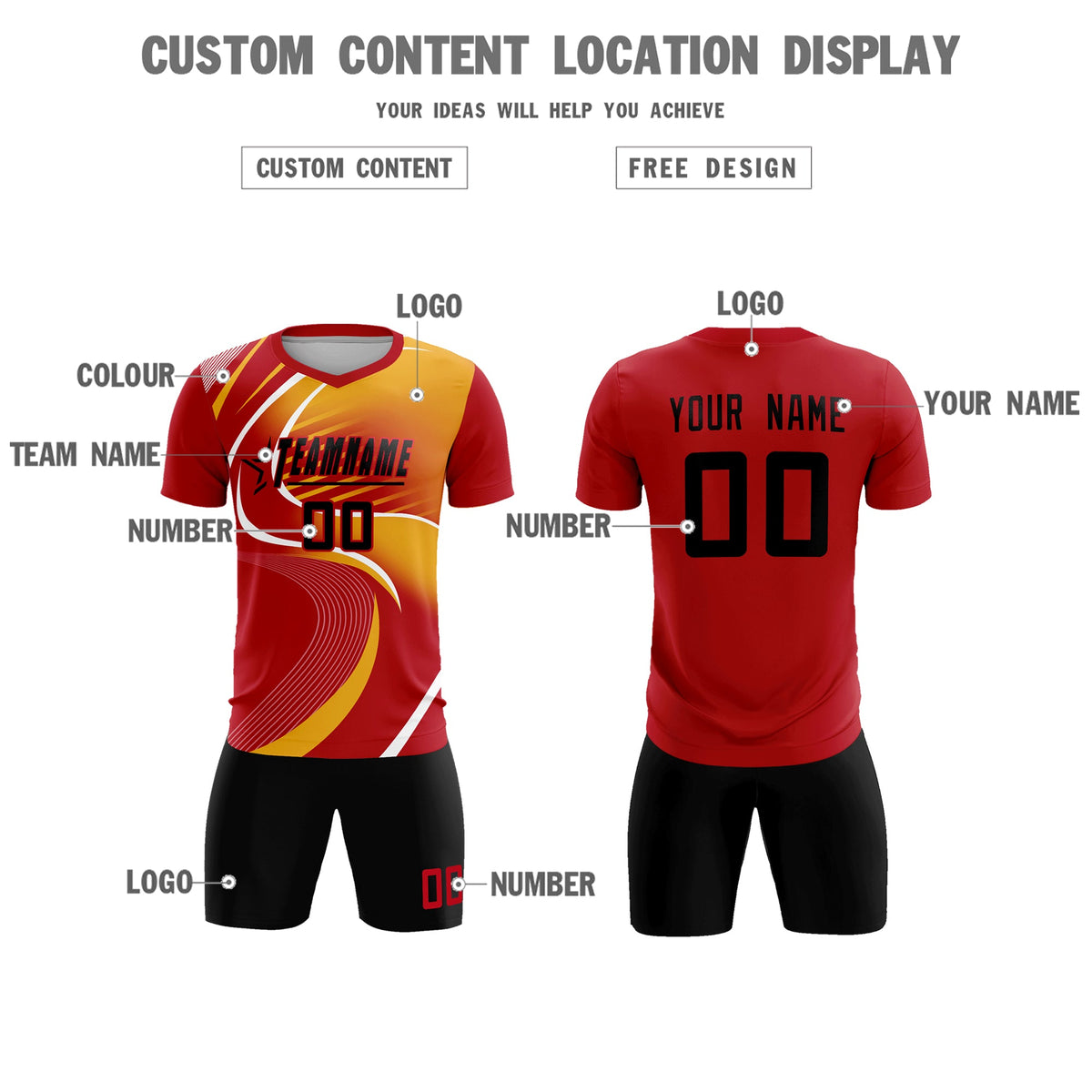 Custom Red Printing Sportswear Soccer Sets Jersey