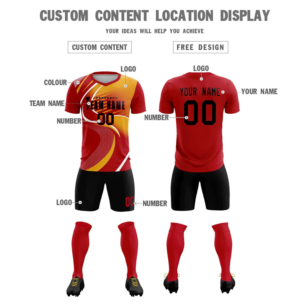 Custom Red Printing Sportswear Soccer Sets Jersey