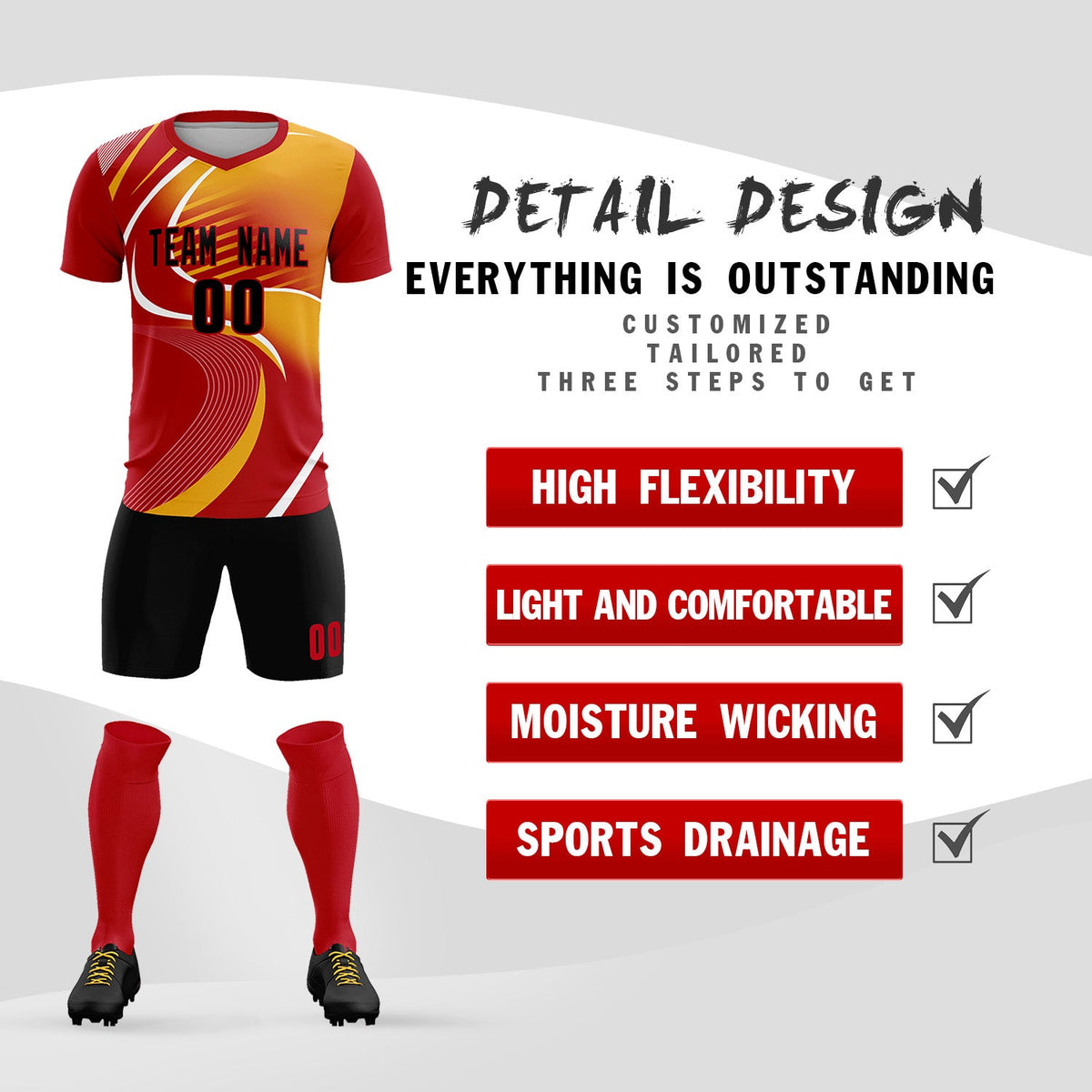 Custom Red Printing Sportswear Soccer Sets Jersey