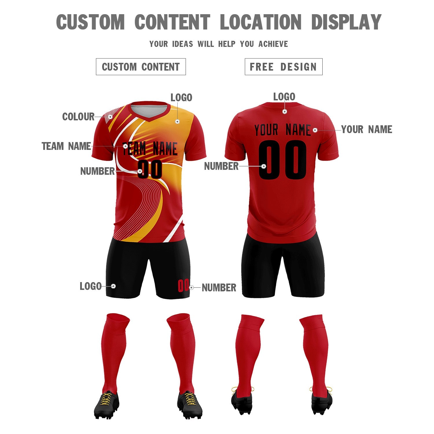 Custom Red Printing Sportswear Soccer Sets Jersey