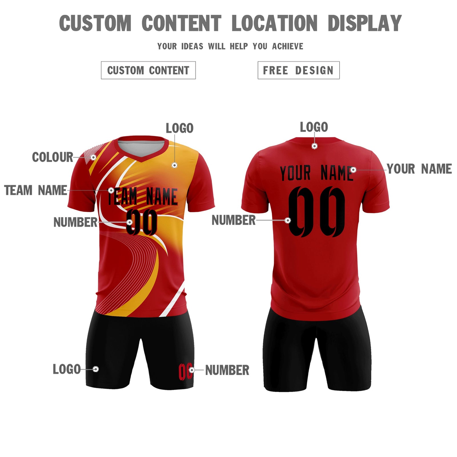 Custom Red Printing Sportswear Soccer Sets Jersey
