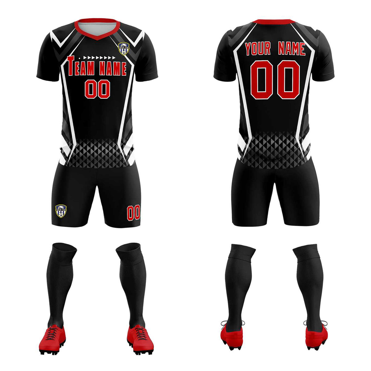 Custom Black Abstract Breathable Soccer Tops/Sets Jersey