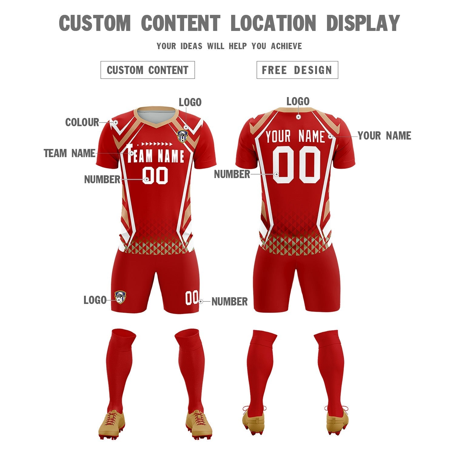 Custom Red Abstract Breathable Soccer Tops/Sets Jersey