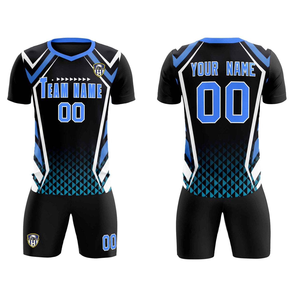 Custom Black Abstract Breathable Soccer Tops/Sets Jersey