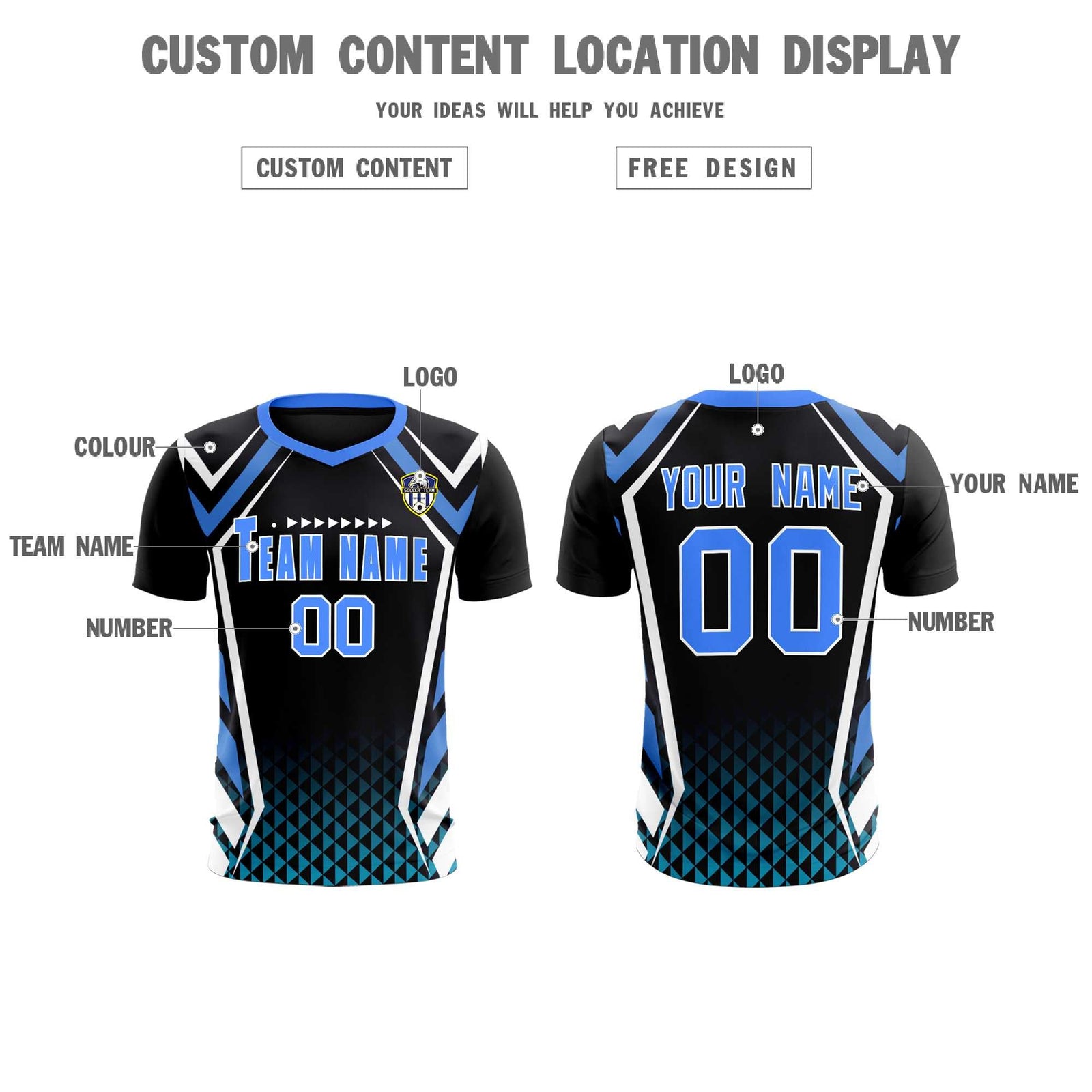 Custom Black Abstract Breathable Soccer Tops/Sets Jersey