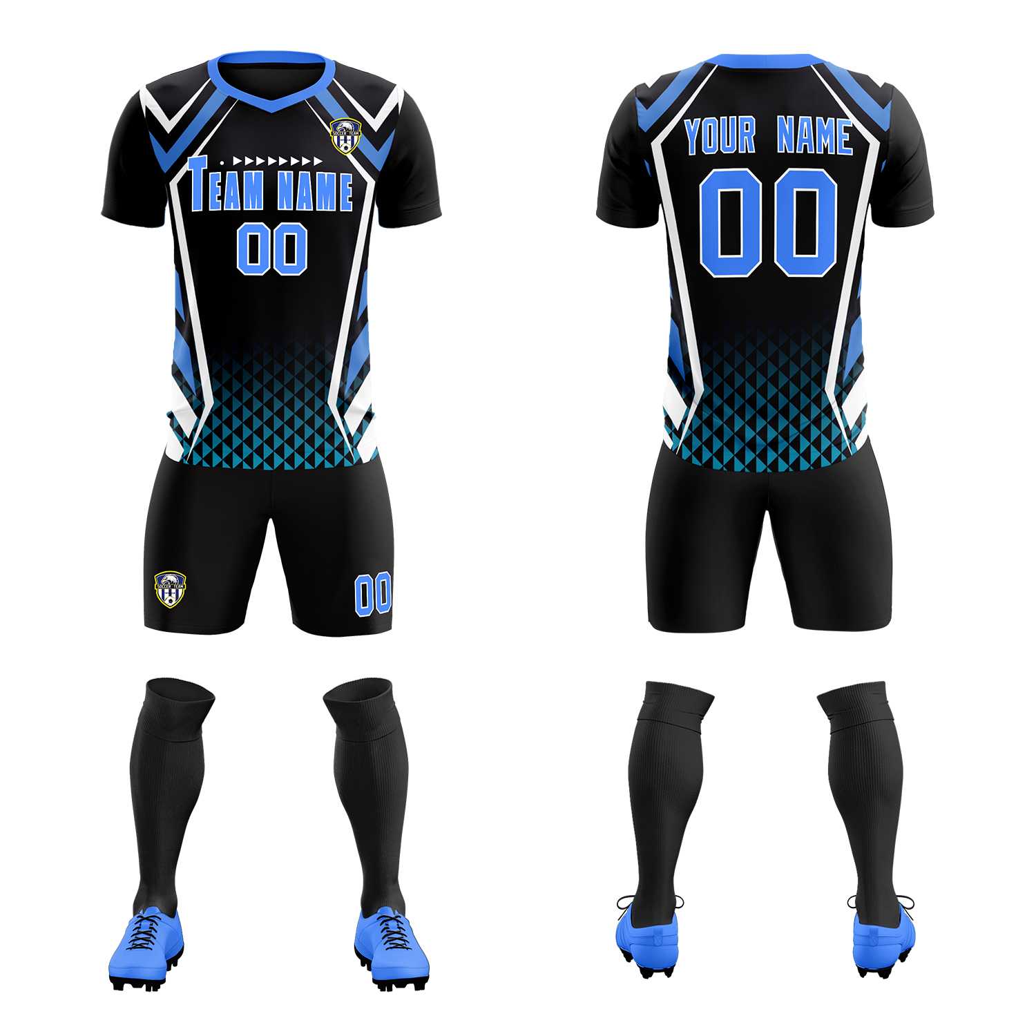 Custom Black Abstract Breathable Soccer Tops/Sets Jersey