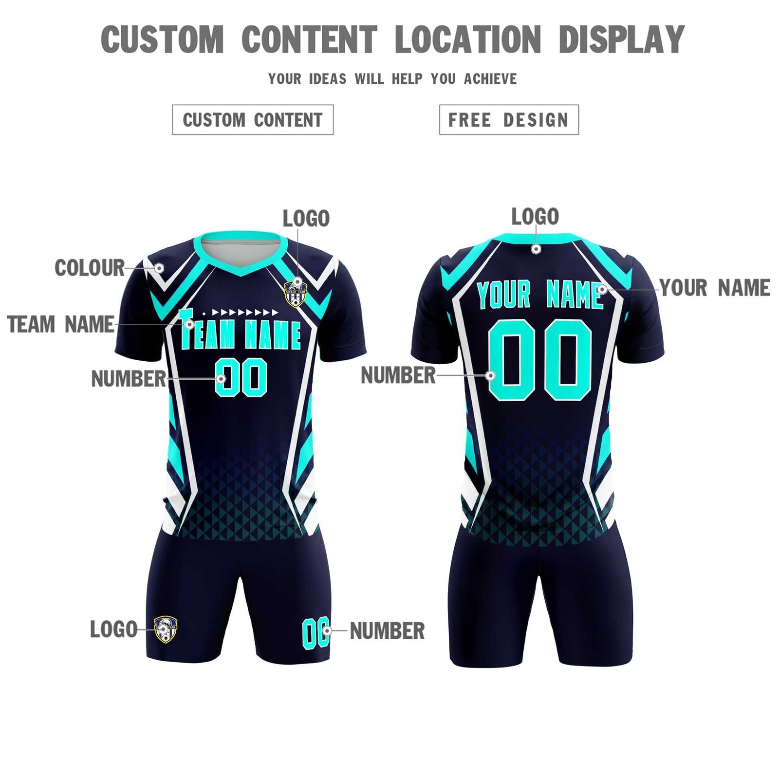 Custom Navy Abstract Breathable Soccer Tops/Sets Jersey