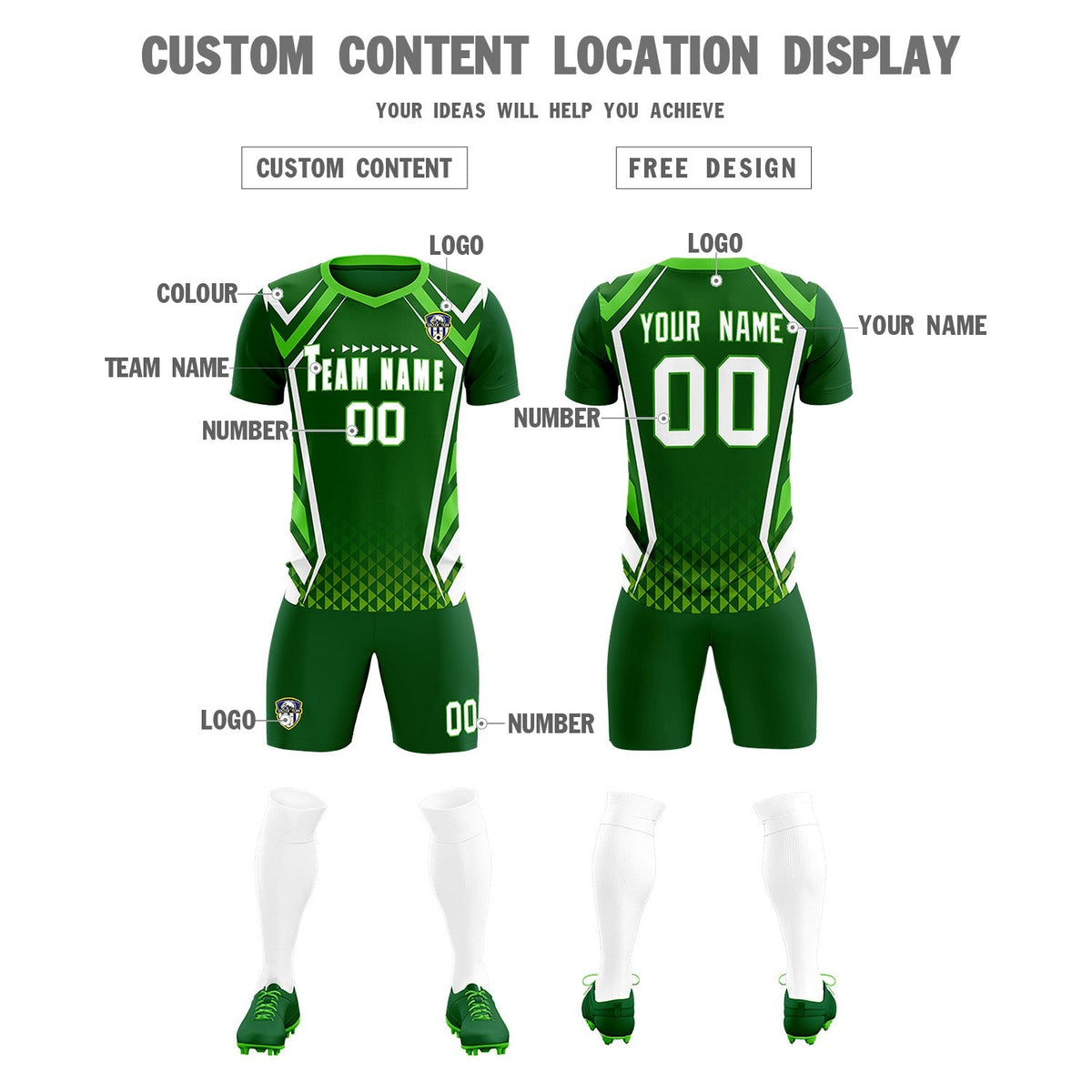Custom Green Abstract Breathable Soccer Tops/Sets Jersey