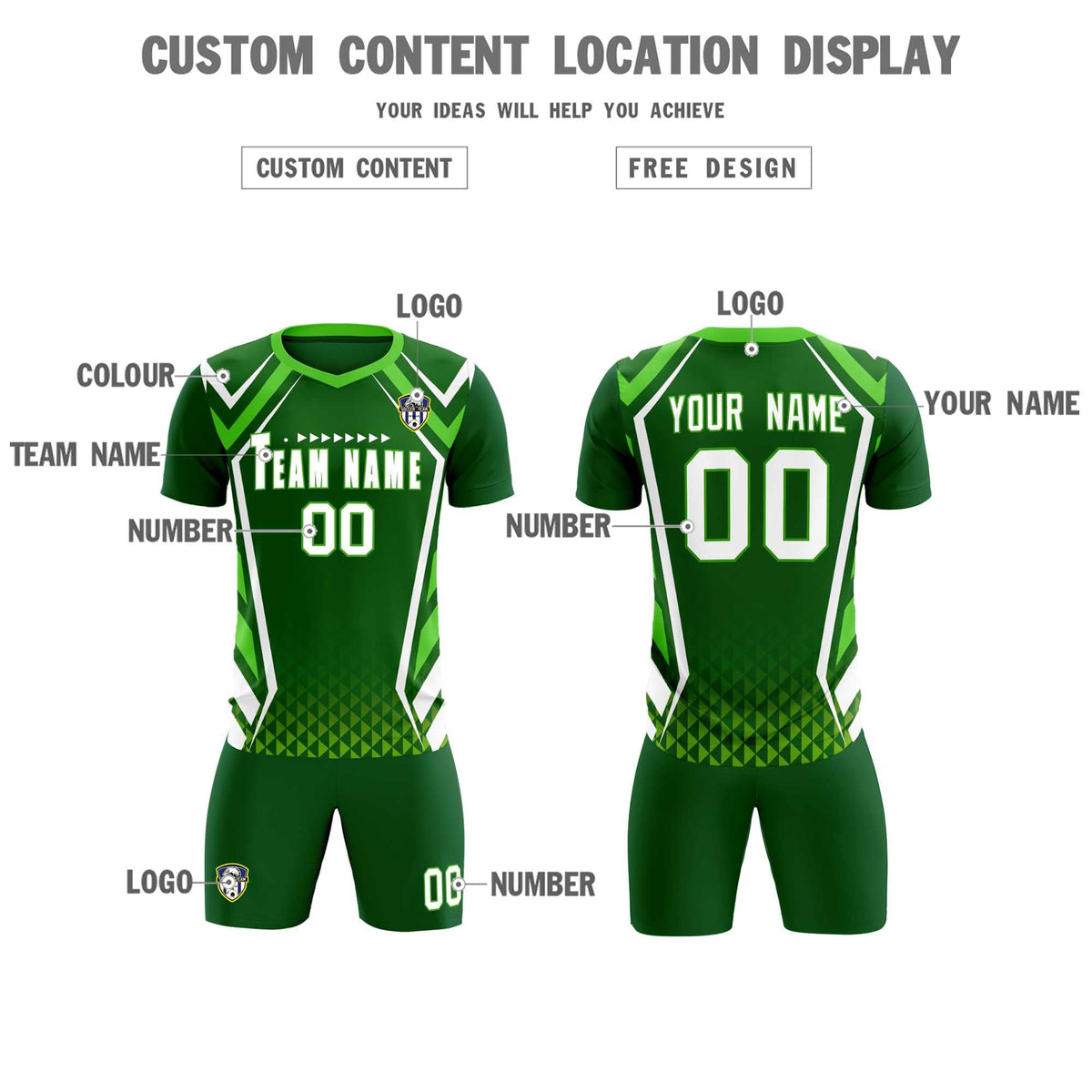 Custom Green Abstract Breathable Soccer Tops/Sets Jersey