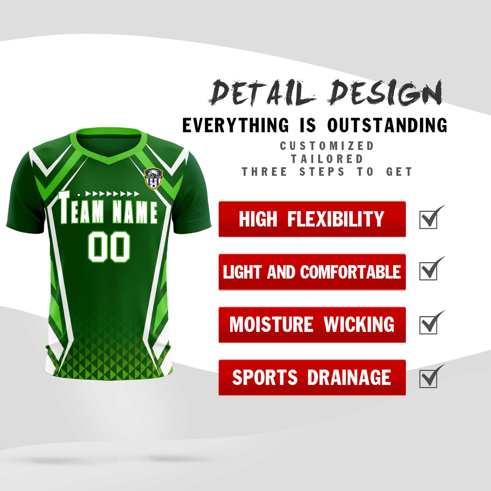 Custom Green Abstract Breathable Soccer Tops/Sets Jersey