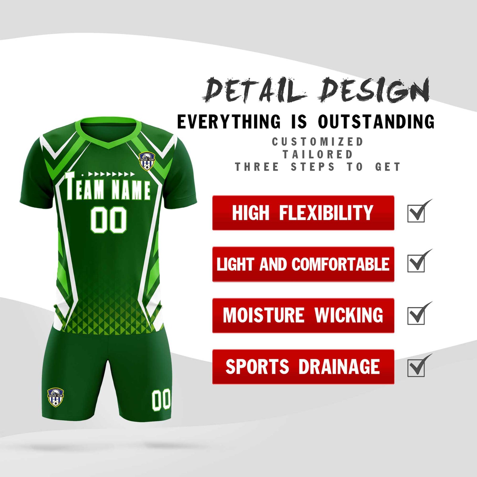 Custom Green Abstract Breathable Soccer Tops/Sets Jersey