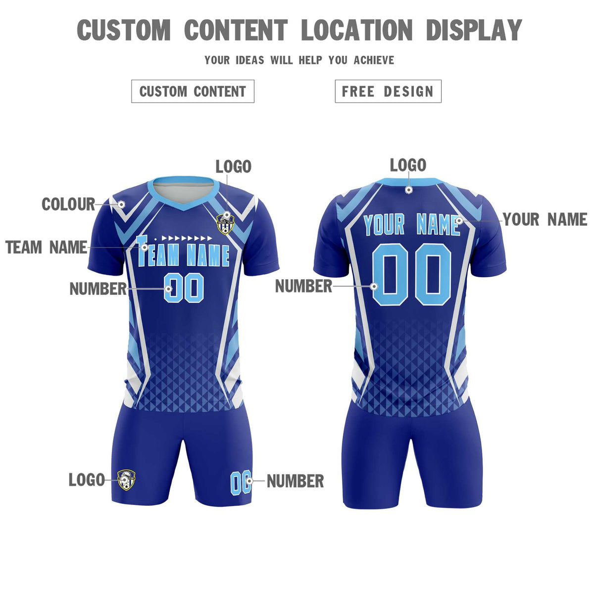 Custom Royal Abstract Breathable Soccer Tops/Sets Jersey