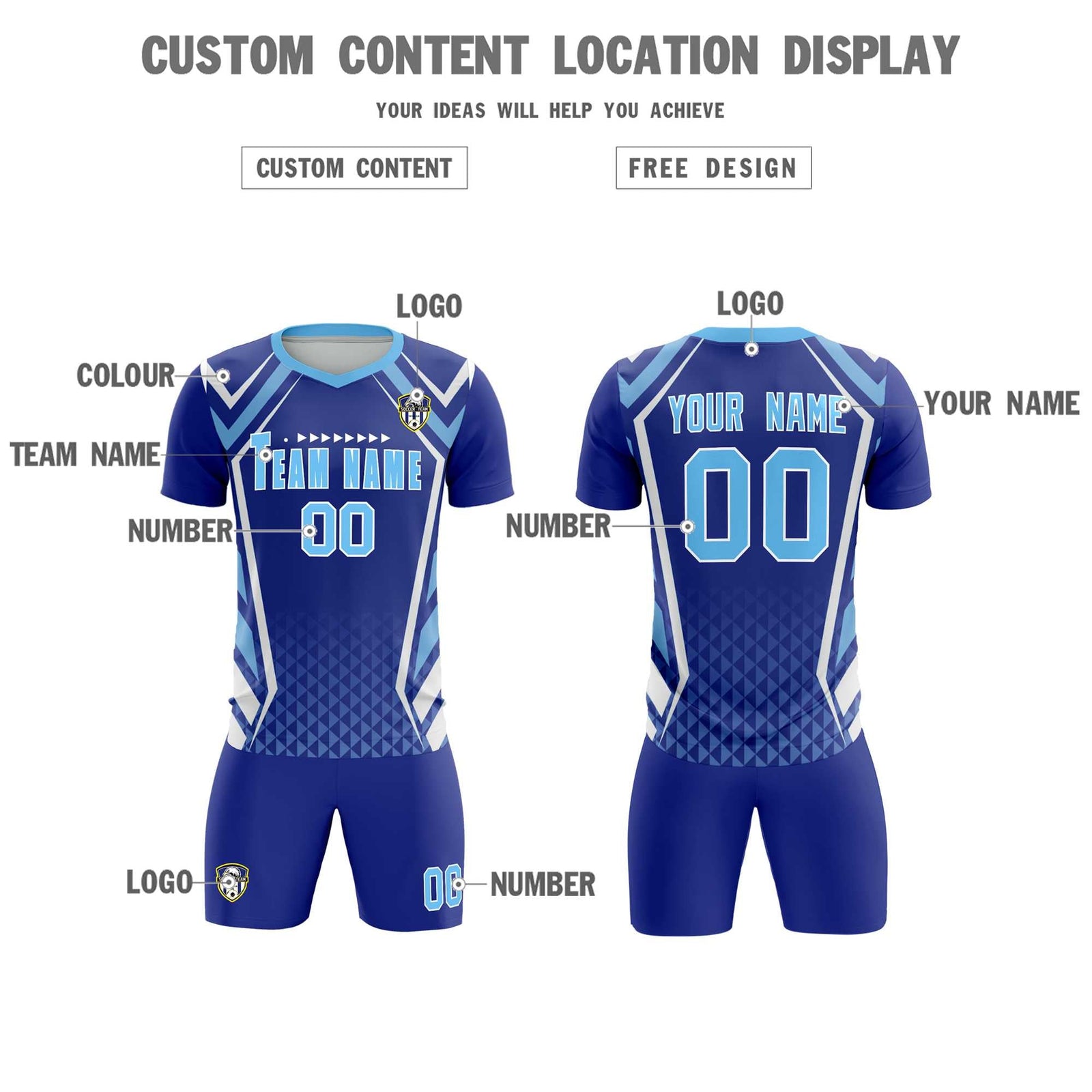 Custom Royal Abstract Breathable Soccer Tops/Sets Jersey