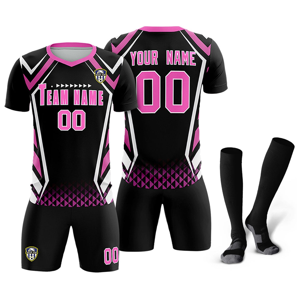 Custom Black Abstract Breathable Soccer Tops/Sets Jersey