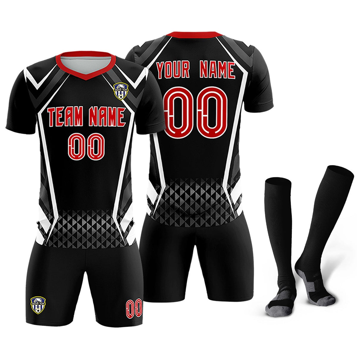 Custom Black Abstract Breathable Soccer Tops/Sets Jersey