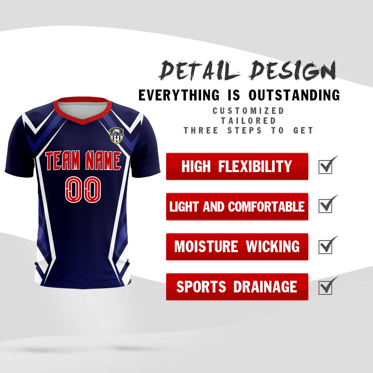 Custom Navy Abstract Breathable Soccer Tops/Sets Jersey