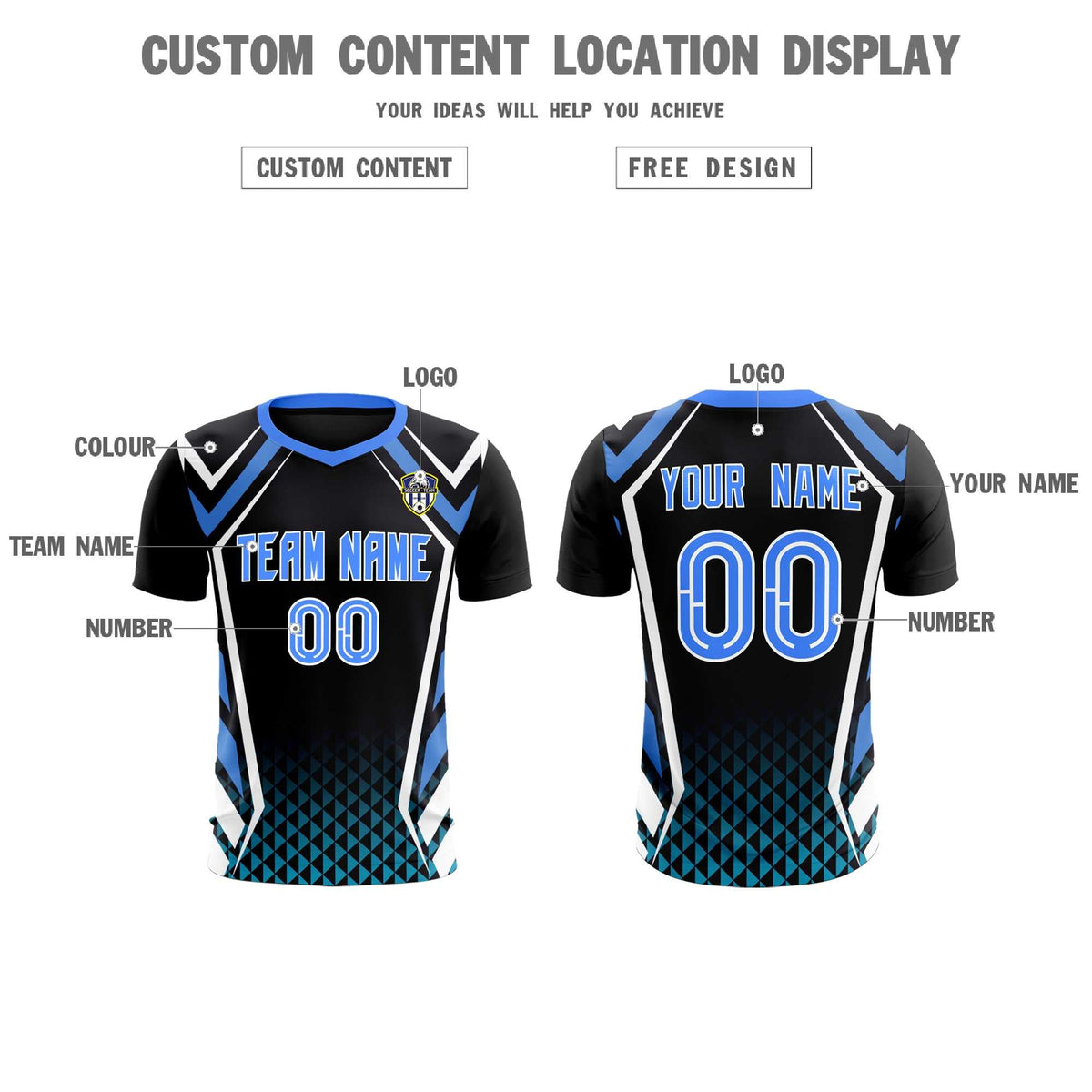 Custom Black Abstract Breathable Soccer Tops/Sets Jersey