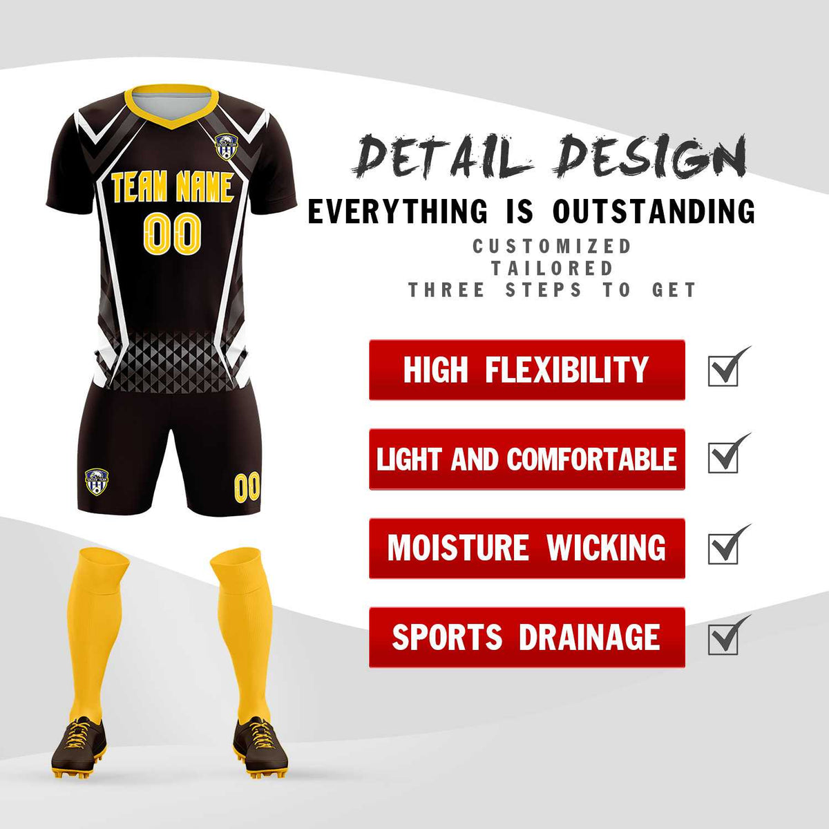 Custom Brown Abstract Breathable Soccer Tops/Sets Jersey