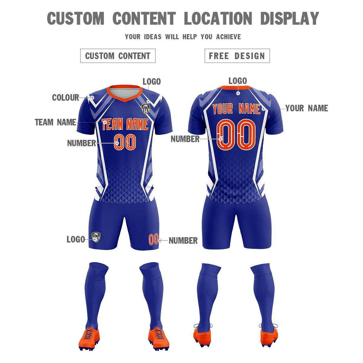 Custom Royal Abstract Breathable Soccer Tops/Sets Jersey